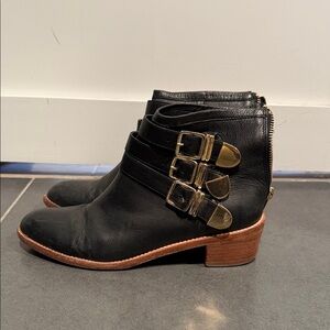 Loffler Randal Black Leather Ankle Boots with Gold Buckles